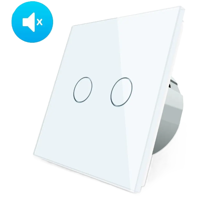 Фото Безшумний сенсорний вимикач 2 сенсори біле скло Livolo