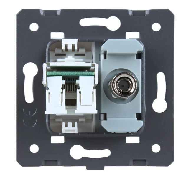 Фото 3 Механизм телевизионная и компьютерная розетка черный Livolo