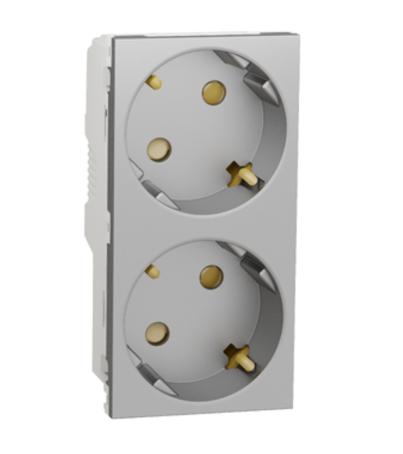 Фото Подвійна розетка 45° із шторками із заземленням алюміній UNICA NEW Schneider Electric