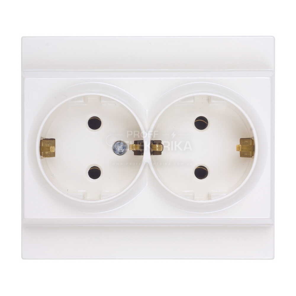 Фото Розетка подвійна Біла з заземлення MODA