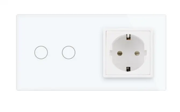 Фото 2 Розумний сенсорний ZigBee вимикач 2 сенсора 1 розетка біле скло Livolo