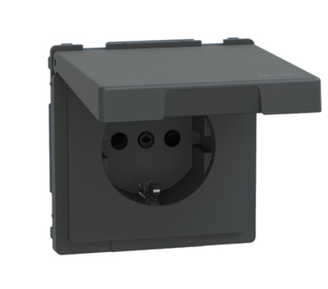 Фото Розетка с заземлением и крышкой антрацит IP44 D-Life Schneider Electric