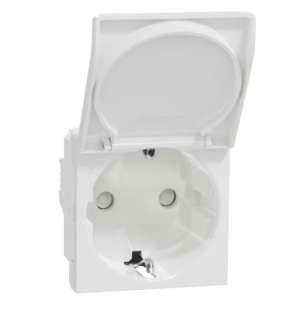 Фото Розетка с заземлением с шторками и крышкой винтовый зажим 16 А белый UNICA NEW Schneider Electric