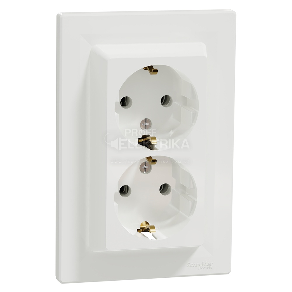 Фото 2 Розетка подвійна Schneider Electric Asfora із заземленням біла