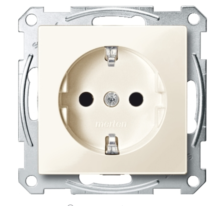 Фото Розетка Merten System M с заземлением и защитными шторками бежевая MTN2300-0344
