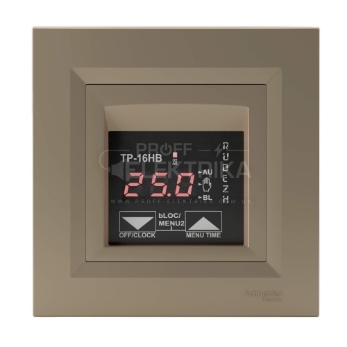 Фото Терморегулятор з тижневим таймером Rubezh ТР-16НВ для теплої підлоги рамка Schneider Asfora бронза 16А 220В