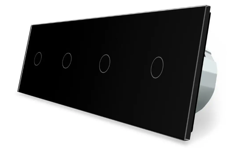 Фото Сенсорний прохідний перехресний вимикач 4 сенсори 1-1-1-1 чорне скло Livolo