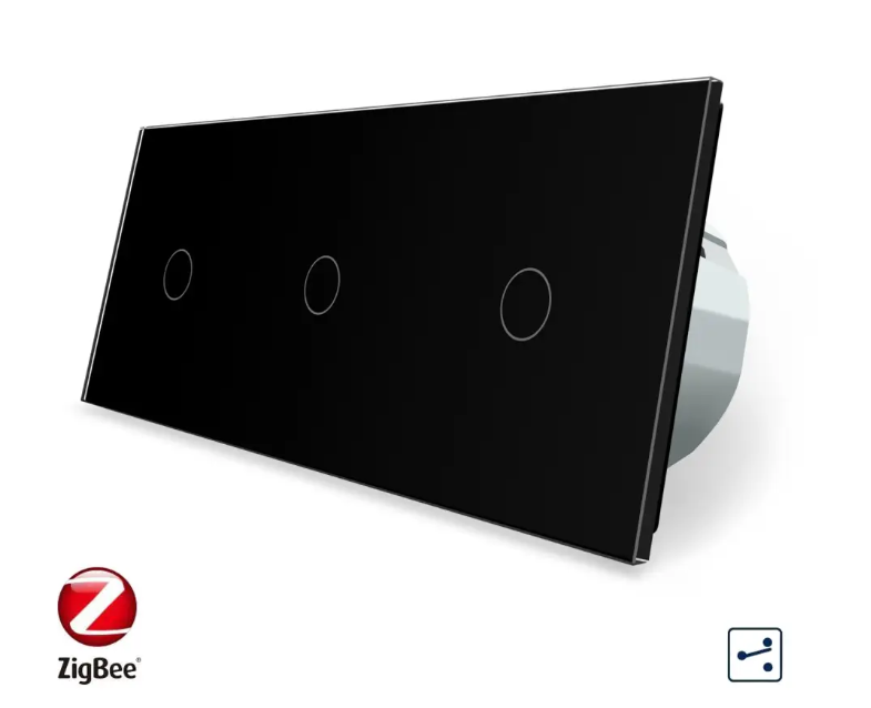 Фото Розумний сенсорний прохідний вимикач ZigBee 3 сенсора 1-1-1 чорне скло Livolo