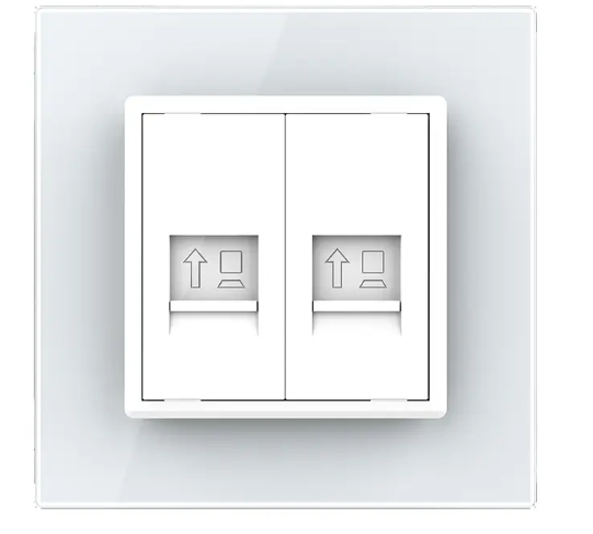 Фото 2 Розетка компьютерная двойная RJ-45 белое стекло Livolo