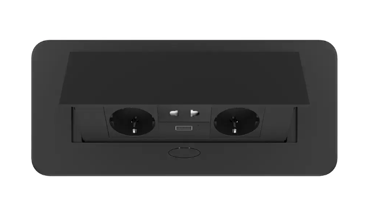 Фото 3 Мебельная розетка с плавным открытием USB и универсальной розеткой 2 в 1 черный Livolo