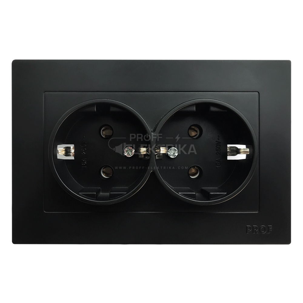 Фото Розетка двухместная с заземлением внутренняя черная ARINA
