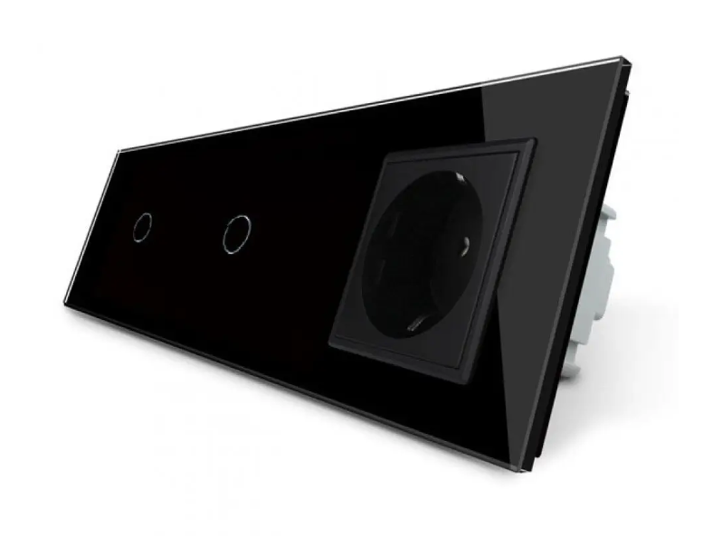 Фото Сенсорний вимикач 1-1 2 сенсора 1 розетка чорне скло Livolo