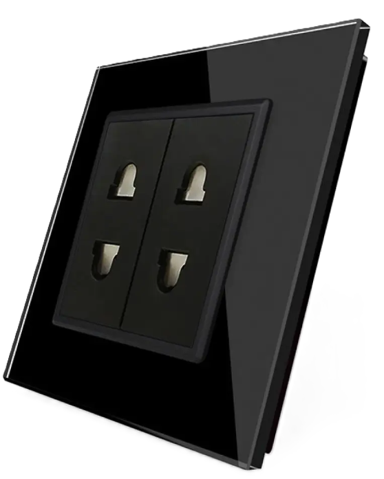 Фото Двойная универсальная розетка 2 стандарта в 1 черное стекло Livolo