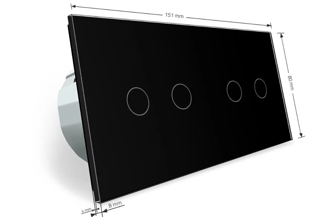 Фото 4 Сенсорний прохідний перехресний вимикач 4 сенсори чорне скло 2-2 Livolo