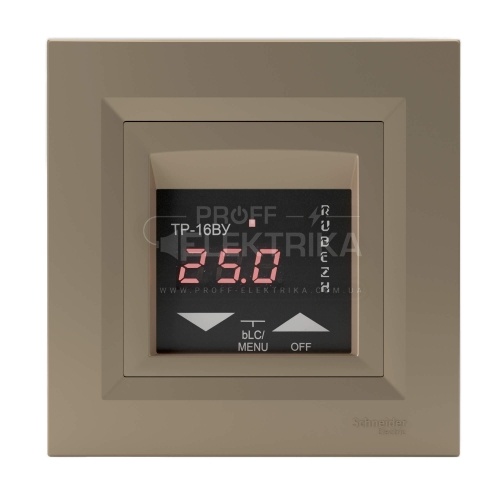 Фото Терморегулятор Rubezh ТР-16ВУ-blue для теплої підлоги рамка Schneider Asfora бронза 16А 220В