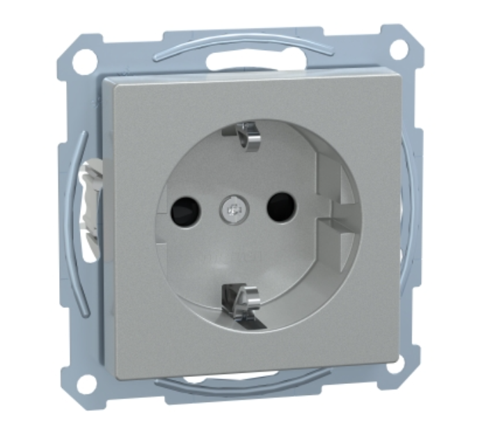 Фото 2 Механизм розетки System M с заземлением и защитными шторками алюминий MTN2300-0460