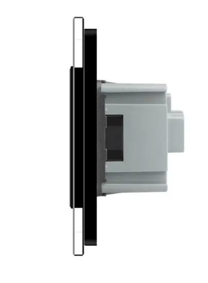 Фото 2 Сенсорный проходной перекрестный выключатель 3 сенсора 1-2 1 розетка черное стекло Livolo