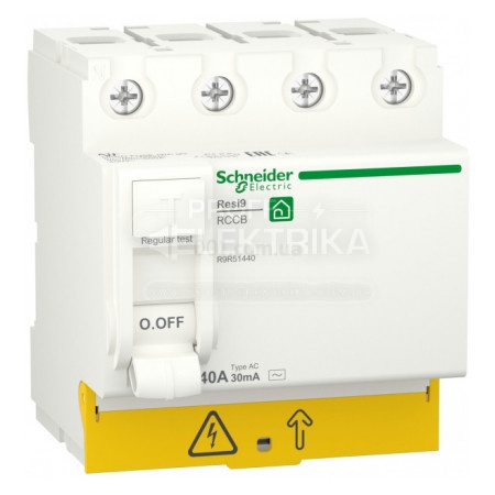 Фото Диференціальне реле ПЗВ (ПЗВ) RESI9 4P 40A 30mA Schneider