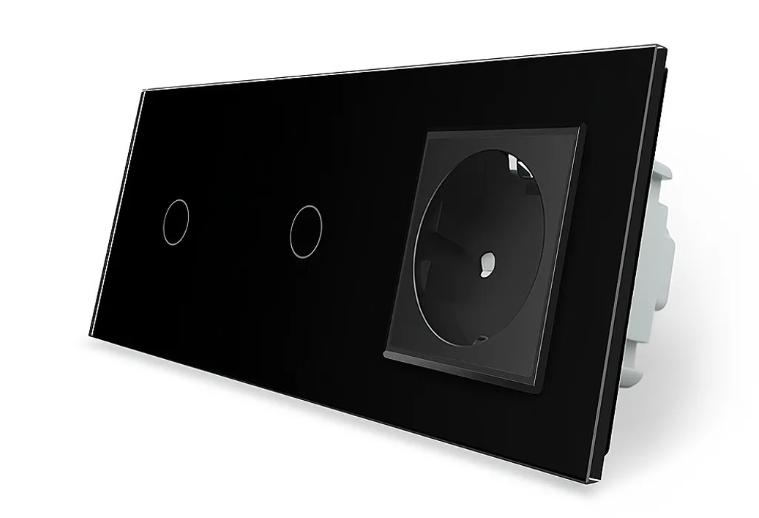Фото Сенсорний димер 2 сенсори 1 розетка чорне скло 1-1 Livolo