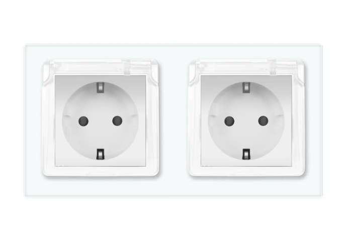 Фото Розетка подвійна вологозахисна з кришкою біле скло Livolo