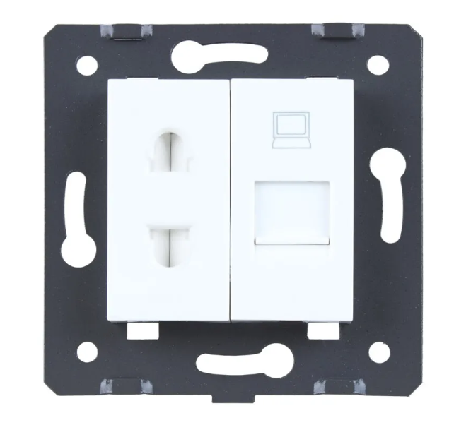 Фото 2 Механізм універсальна розетка та комп'ютерна розетка RJ-45 білий Livolo