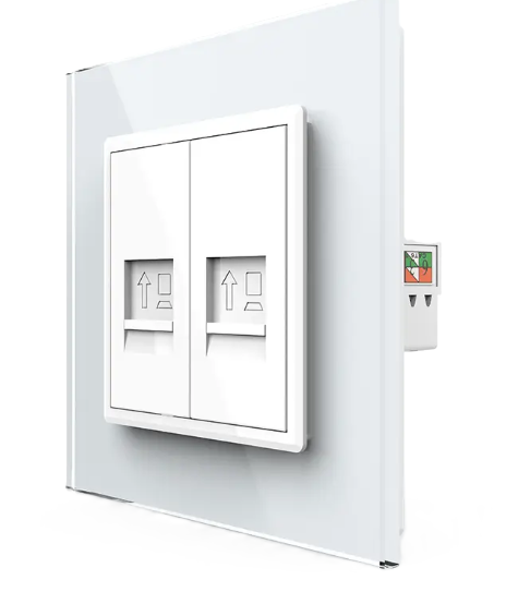 Фото Розетка компьютерная двойная RJ-45 белое стекло Livolo