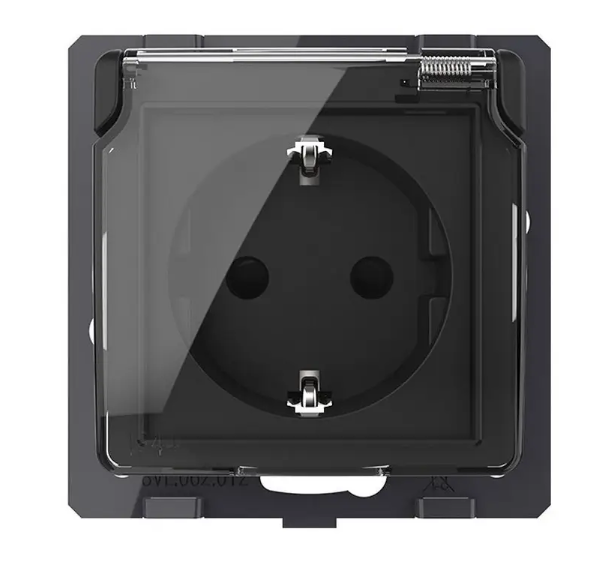 Фото 2 Механизм влагозащищенная розетка с крышкой черный Livolo