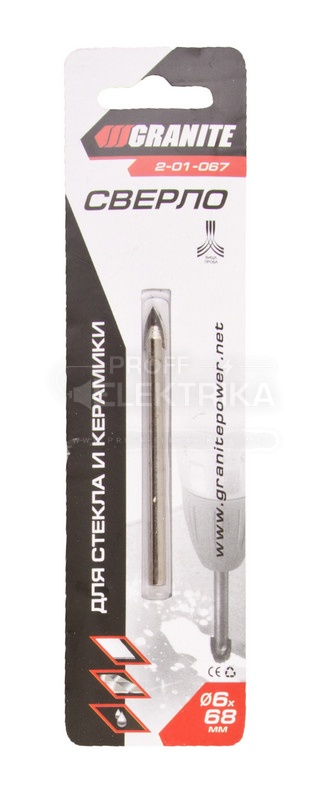 Фото Сверло пика для стекла и плитки 6*68 мм GRANITE