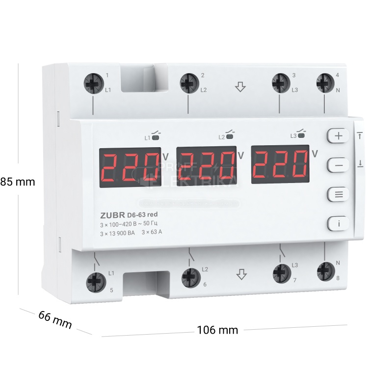 Фото 2 Реле напруги ZUBR D6-63 red