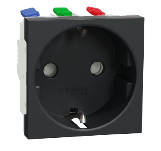 Фото Розетка с заземлением и шторками 16А самозажимные клеммы антрацит UNICA NEW Schneider Electric