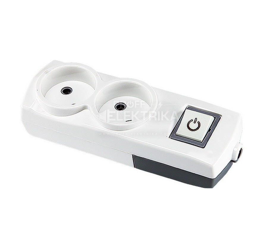 Фото Колодка Violux 2 гнезда без заземления с выключателем 910130