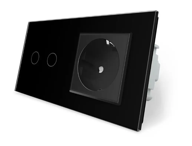 Фото Сенсорный диммер 2 сенсоры 1 розетка черное стекло Livolo