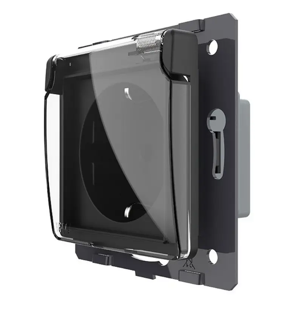 Фото Механизм влагозащищенная розетка с крышкой черный Livolo