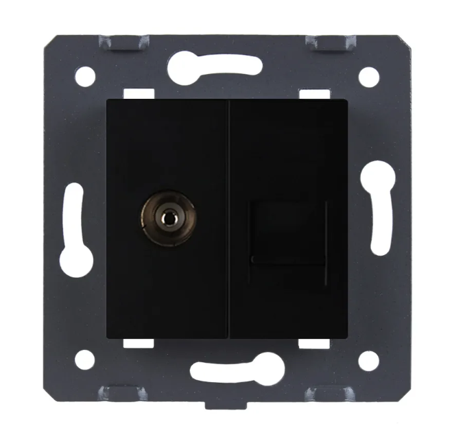 Фото 2 Механизм телевизионная и компьютерная розетка черный Livolo