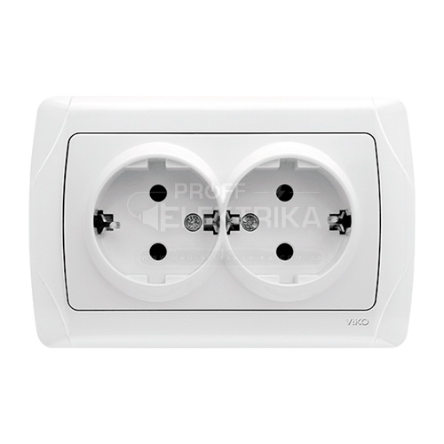 Фото Розетка подвійна із заземленням Біла CARMEN