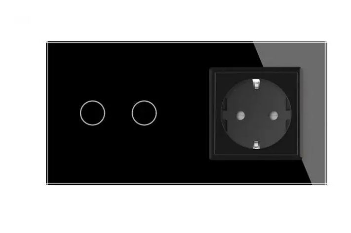 Фото 2 Сенсорный диммер 2 сенсоры 1 розетка черное стекло Livolo