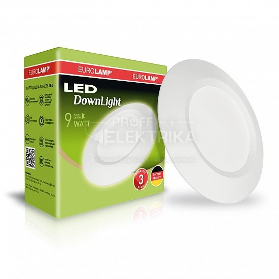 Фото Светильник круг LED врезной 9W 3000К Eurolamp