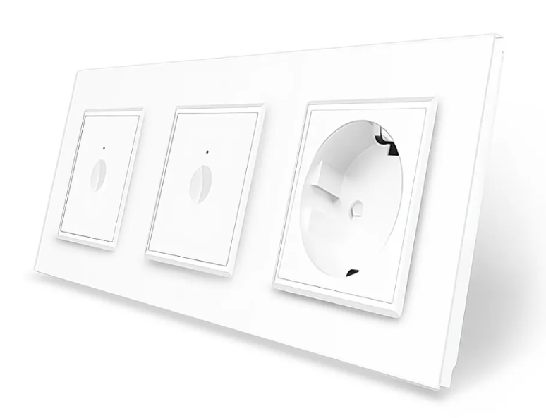 Фото Сенсорный выключатель 1-1 Sense 2 сенсора 1 розетка белое стекло Livolo