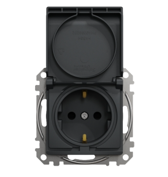 Фото 2 Розетка Sedna Design із заземленням із шторками та кришкою чорна