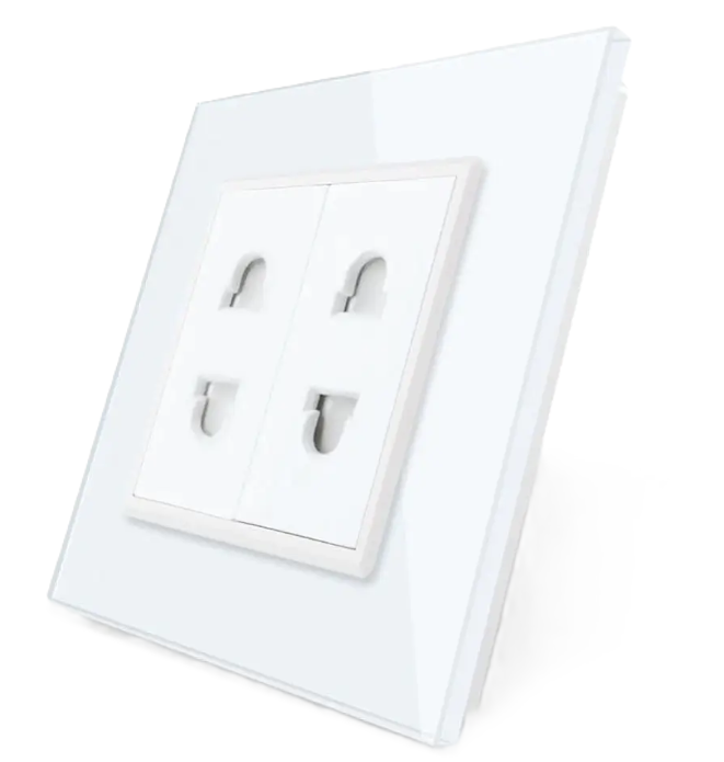 Фото Двойная универсальная розетка 2 стандарта в 1 белое стекло Livolo