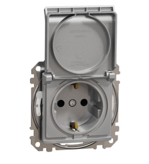 Фото Розетка із заземленням зі шторками та кришкою IP44 Алюміній Sedna Design Schneider Electric