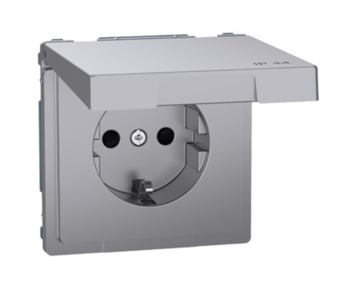 Фото Розетка с заземлением и крышкой нержавеющая сталь IP44 D-Life Schneider Electric
