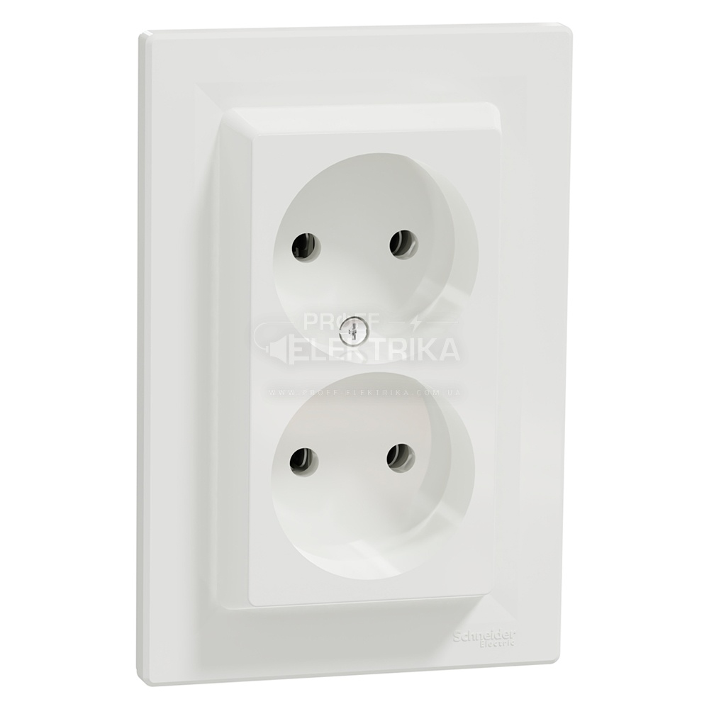 Фото 2 Розетка двойная Schneider Electric Asfora без заземления белая