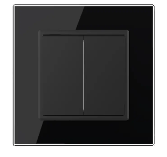Фото Двухклавишный проходной выключатель черное стекло Livolo