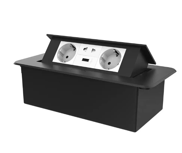 Фото Мебельная розетка с плавным открытием USB и универсальной розеткой 2 в 1 белый в черном Livolo