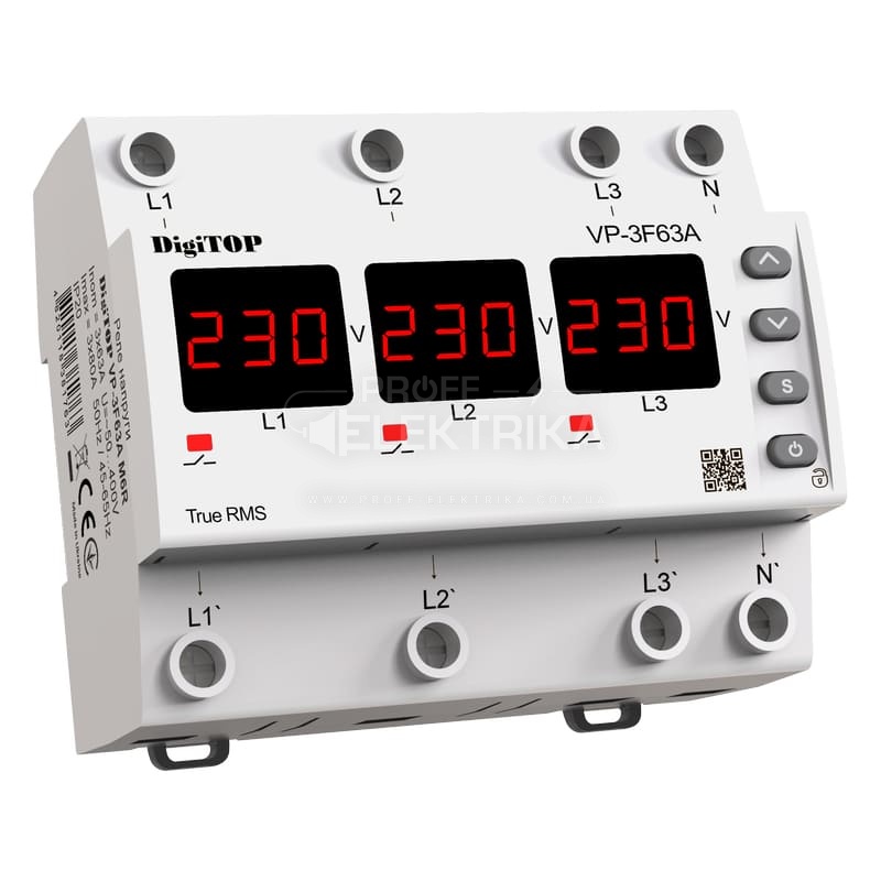 Фото Трифазне реле напруги на 6 модулів VP-3F63A M6R DigiTOP