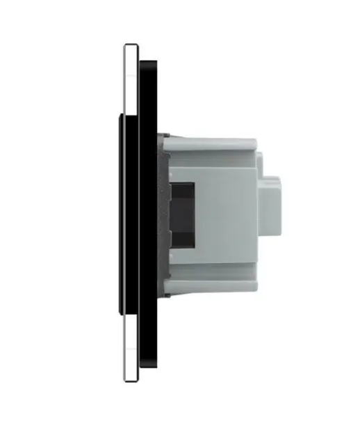 Фото 2 Сенсорний прохідний перехресний вимикач 4 сенсори 2-2 1 розетка чорне скло Livolo