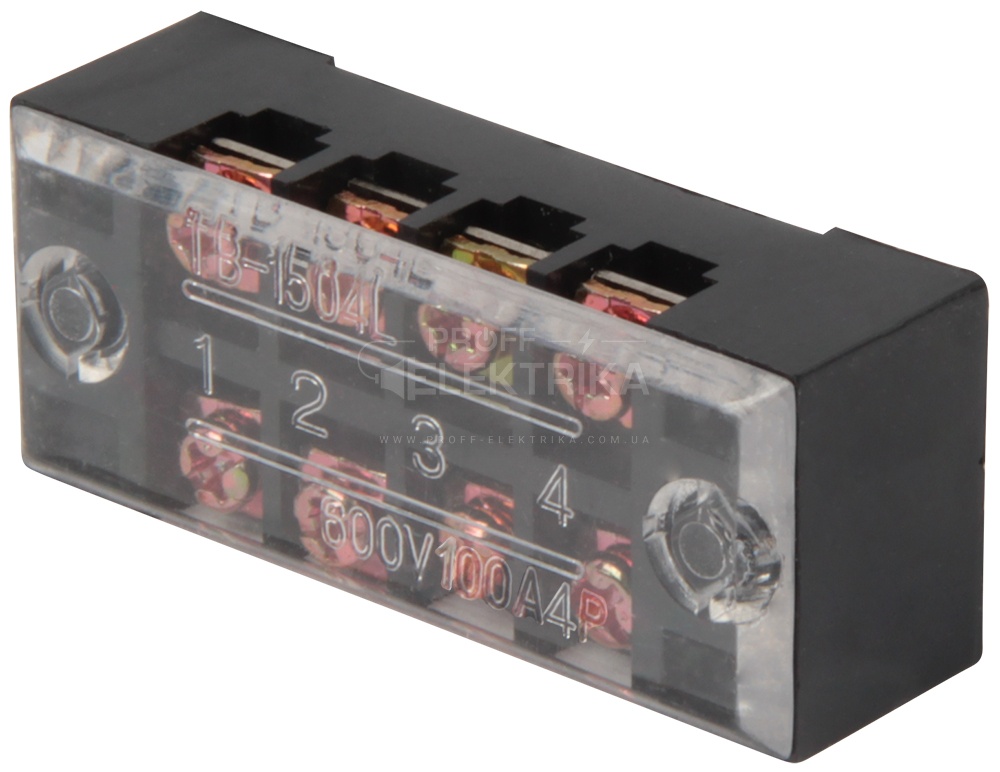 Фото Клеммная колодка защищенная черная 4 полюса 100 А E-NEXT