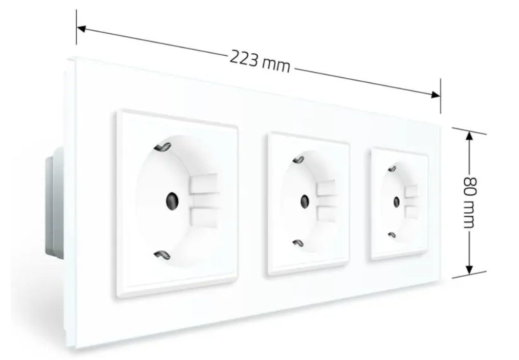 Фото 5 Розетка тройная с заземлением белое стекло Livolo