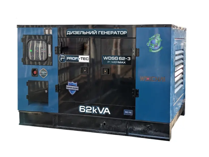 Фото Генератор дизельний PROFI-TEC WDSG62-3 Power MAX 62кВА/50кВт промисловий двигун WEICHAI